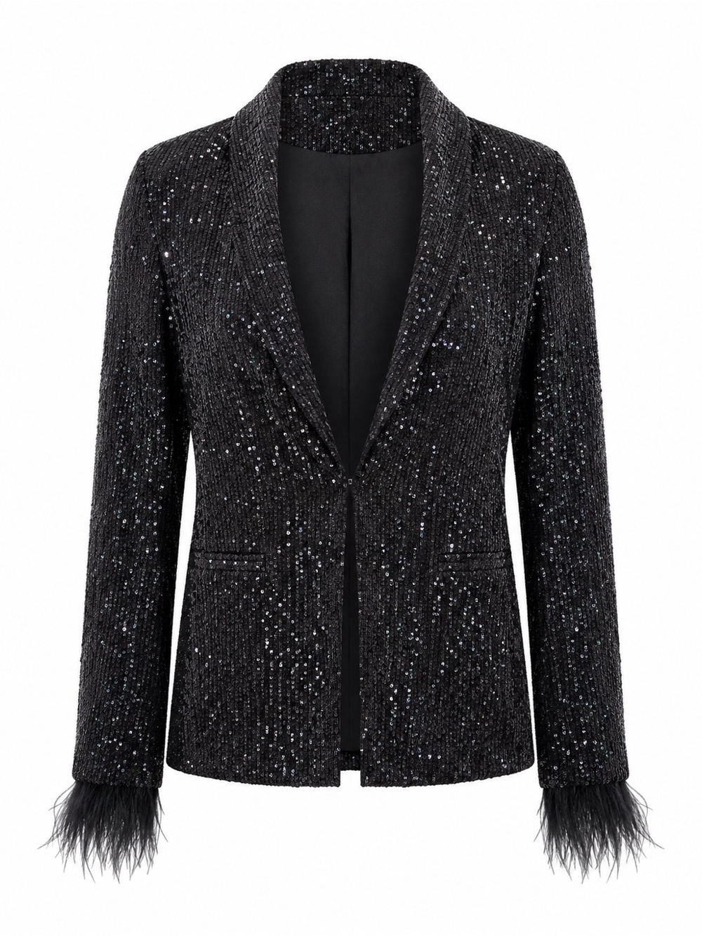 Nicole Miller black sequin fringe blazer, medium